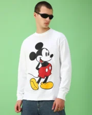 Men's White Classic Mickey F&B Graphic Printed Oversized T-shirt - Image 4